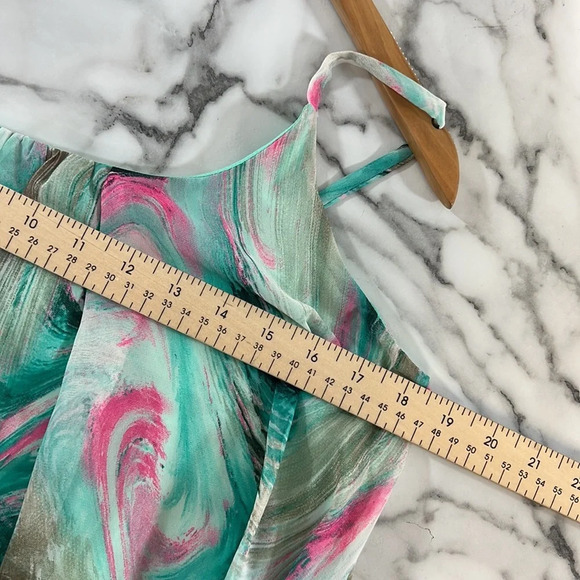 Adrienne Sundress Womens Small Green Swirl Print Flowy Spaghetti Strap Tunic - Picture 5 of 8